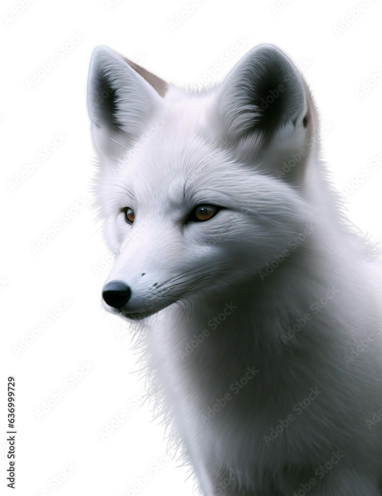 Portrait of a rare arctic fox with studio lighting , isolated on white and transparent background for digital art/work. 