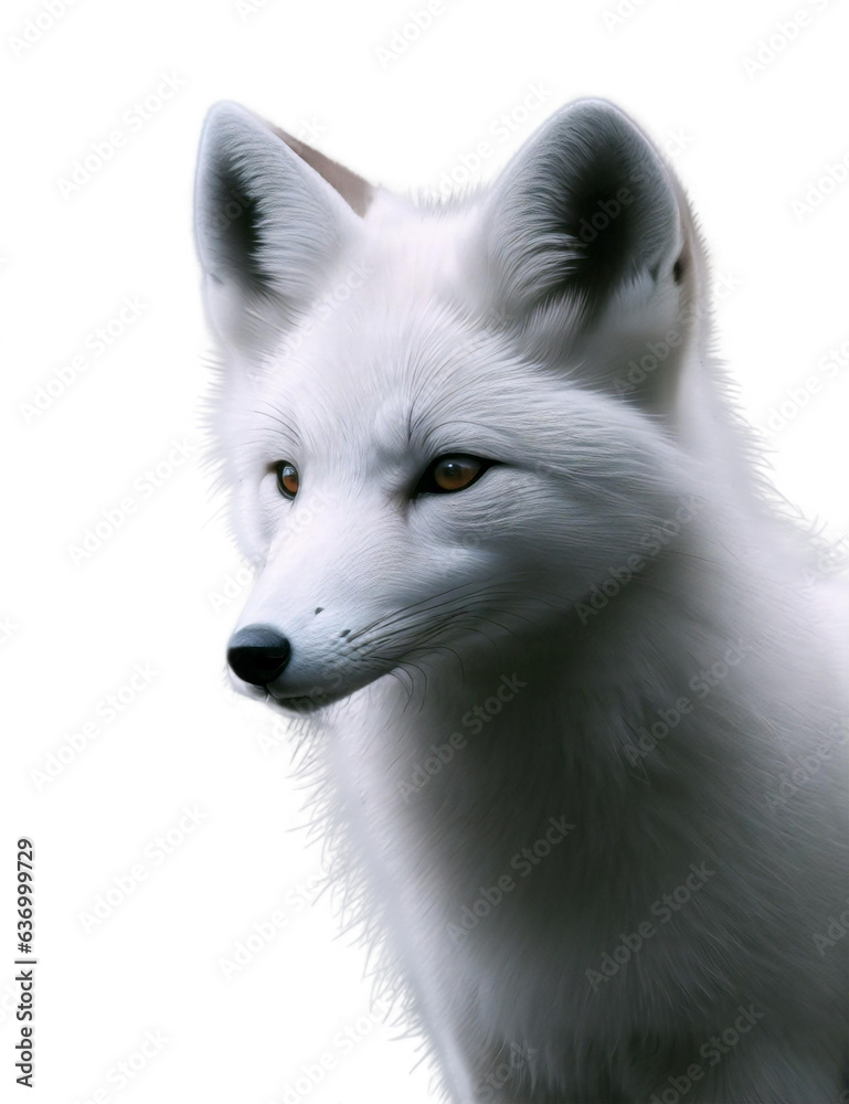 Naklejka premium Portrait of a rare arctic fox with studio lighting , isolated on white and transparent background for digital art/work. 