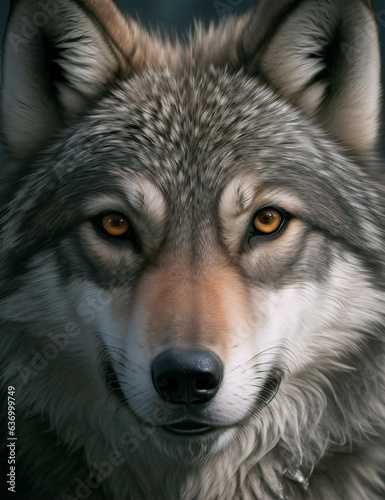 Beautiful Makro Portrait of a grey wolf canis lupus head.