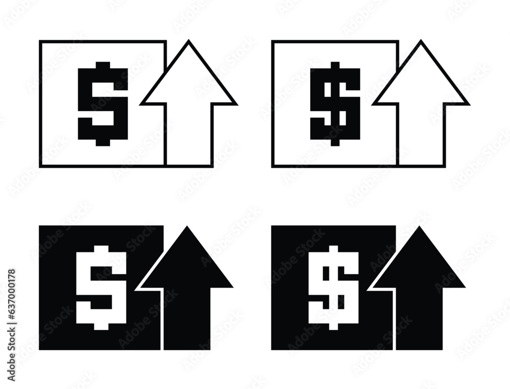 set of dollar icons with up arrow. dollar sign rising economic concept. vector for apps and web.