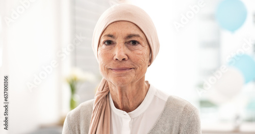 Obraz na płótnie Face, elderly woman and cancer patient in hospital for healthcare, wellness and healing