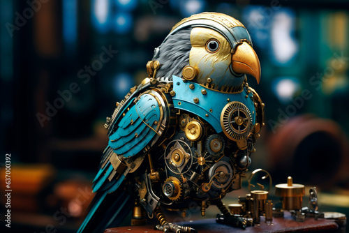 Steampunk budgie cyborg