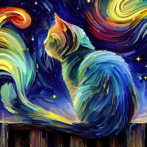 Cat in a stairy night galaxy artistic style