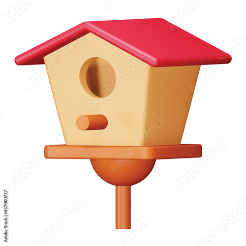 Bird house 3d rendering isometric icon.