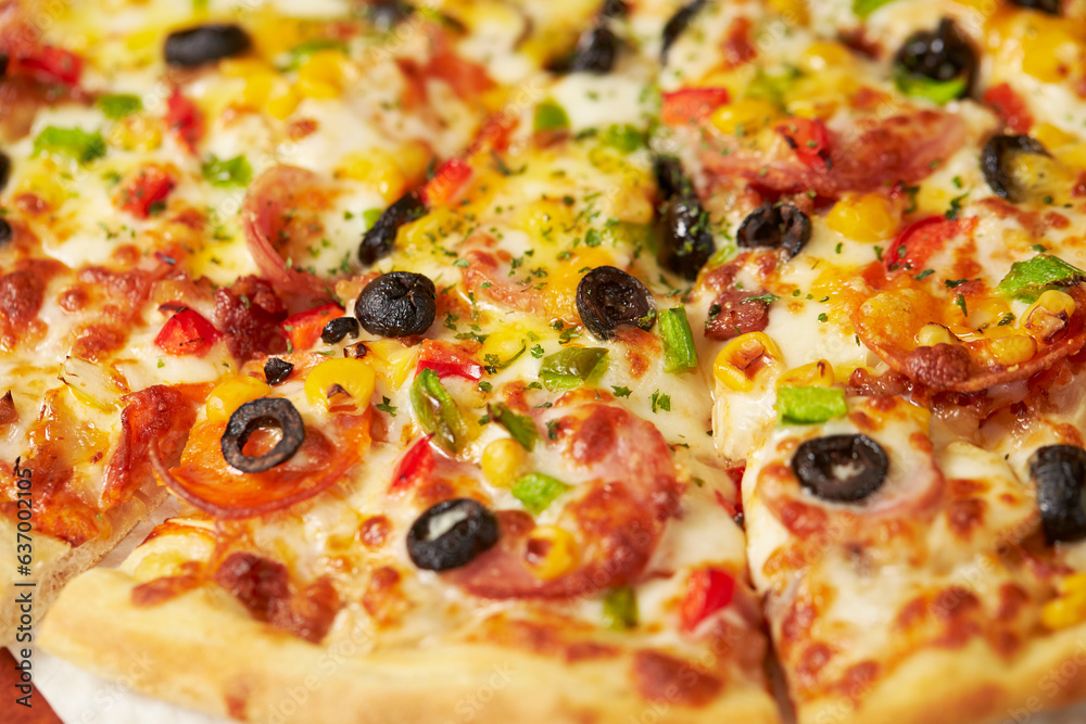 pizza with salami and olives pizza with salami and olives
