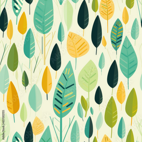 Organic Leafy Spring And Autumn Pattern Tile. Ai Generated