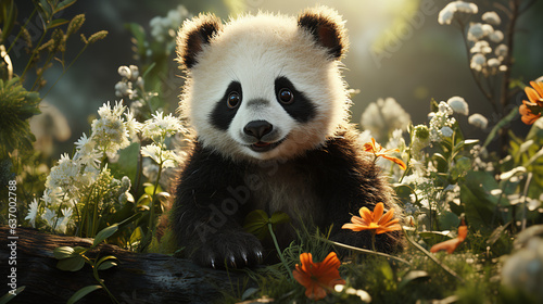 Fuzzy Baby Panda Photography. Generative Ai.