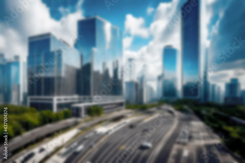 Abstract Blurred background illustration. Modern asia tower business office buildings cityscape landscape and traffic street road.