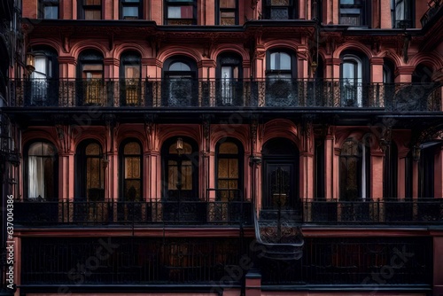 Victorian-era townhouse with intricate wrought iron details - AI Generative