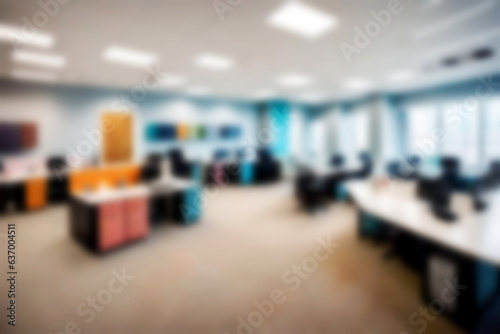 Abstract blurred illustration background. Defocus modern office meeting space room decoration interiors in business building tower. © Setthasith