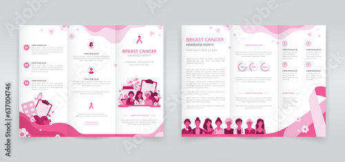 Women's health awareness or breast cancer awareness month trifold brochure, pamphlet, triptych leaflet or flyer template