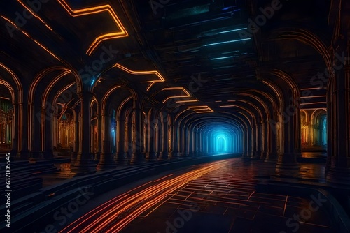 Visualize an underground city with moonlit street lamps and a labyrinth of enchanted tunnels - AI Generative