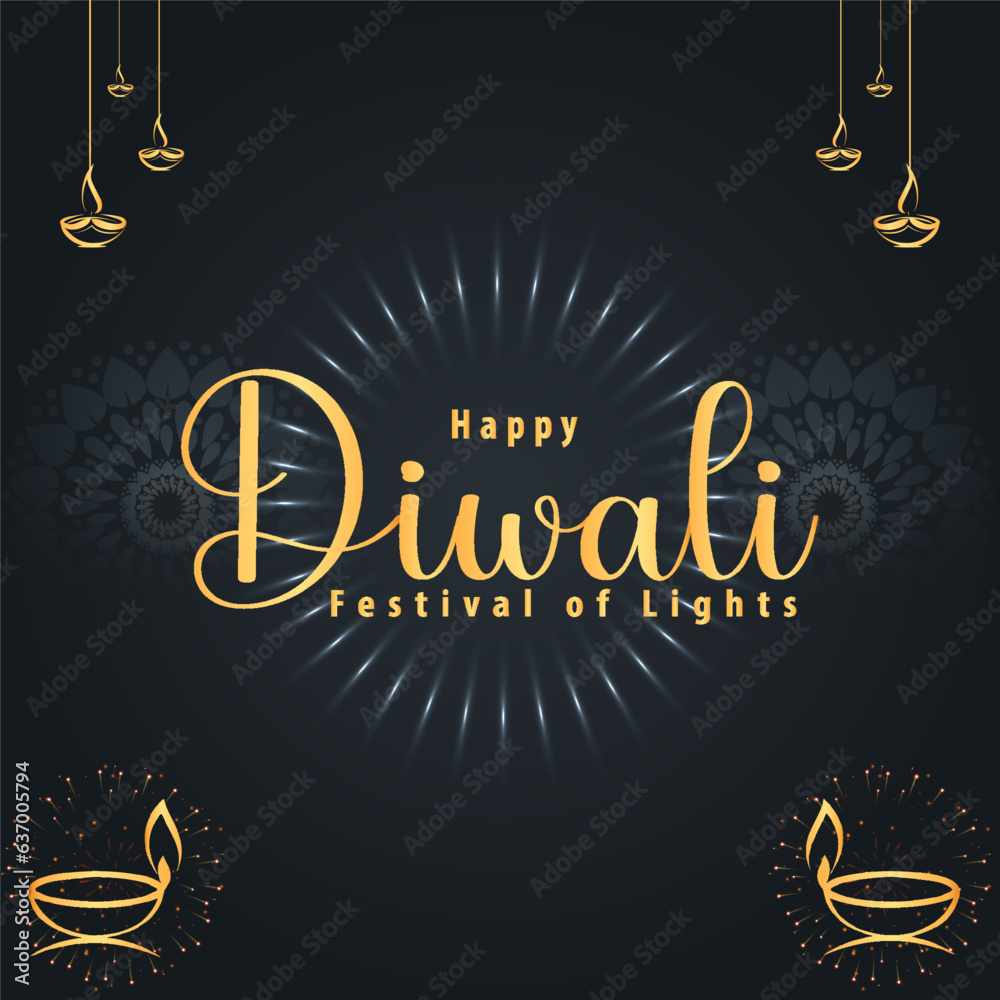 Happy Diwali banner design with illuminated oil lamps.