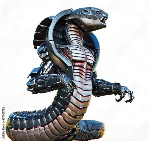 Cobra snake shaped robot, white background, 3d render. 