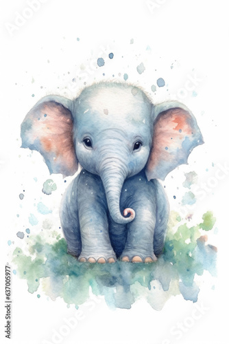 Baby elephant  watercolor.