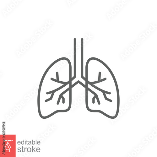 Lungs icon. Simple outline style. Human internal organ, lung, respiratory system, pulmonology concept. Thin line symbol. Vector illustration isolated on white background. Editable stroke EPS 10.