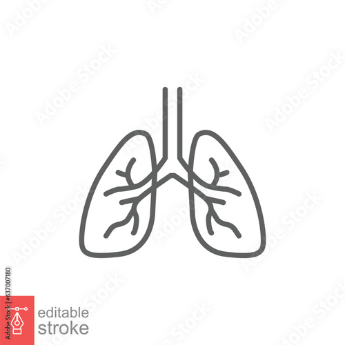 Lungs icon. Simple outline style. Human internal organ, lung, respiratory system, pulmonology concept. Thin line symbol. Vector illustration isolated on white background. Editable stroke EPS 10. photo