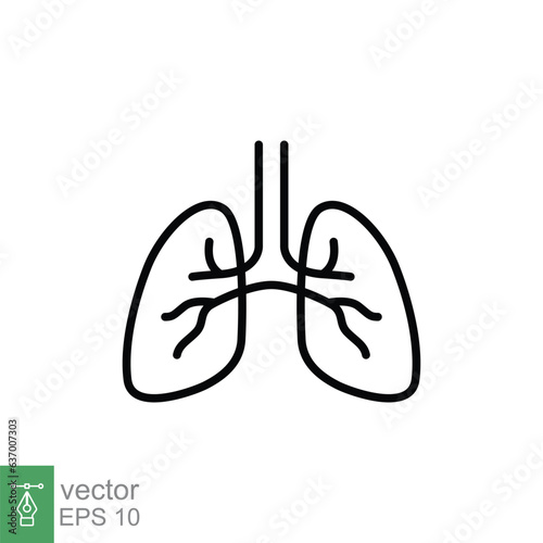 Lungs icon. Simple outline style. Human internal organ, lung, respiratory system, pulmonology concept. Thin line symbol. Vector illustration isolated on white background. EPS 10.