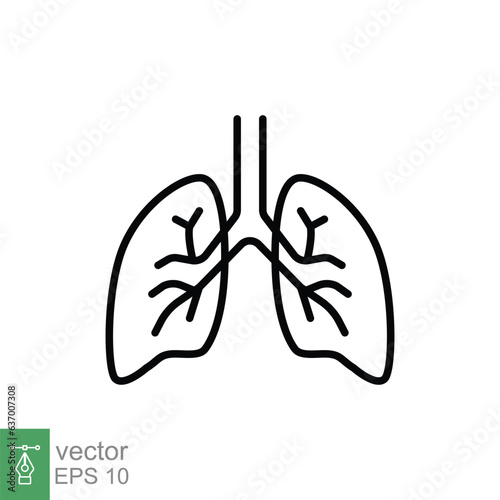Lungs icon. Simple outline style. Human internal organ, lung, respiratory system, pulmonology concept. Thin line symbol. Vector illustration isolated on white background. EPS 10.