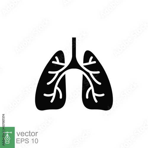 Lungs icon. Simple solid style. Human internal organ, lung, respiratory system, pulmonology concept. Black silhouette, glyph symbol. Vector illustration isolated on white background. EPS 10.