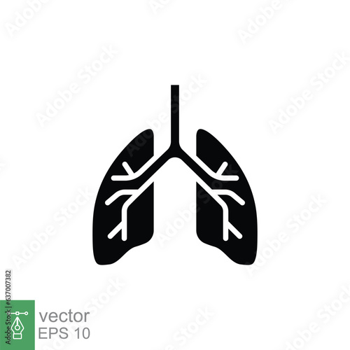 Lungs icon. Simple solid style. Human internal organ, lung, respiratory system, pulmonology concept. Black silhouette, glyph symbol. Vector illustration isolated on white background. EPS 10.