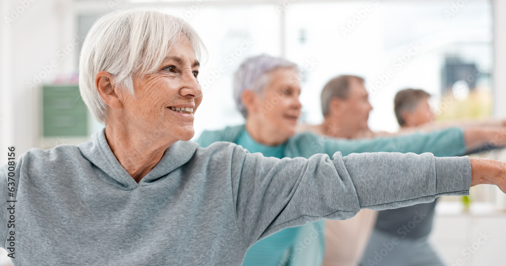 Old people in yoga class, fitness and stretching with happiness, wellness and retirement. Health, exercise and warm up, women and workout with elderly care and zen, mindfulness and vitality in gym Old people in yoga class, fitness and stretching with happiness, wellness and retirement. Health, exercise and warm up, women and workout with elderly care and zen, mindfulness and vitality in gym