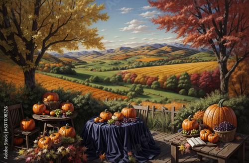 Autumn landscape with pumpk...