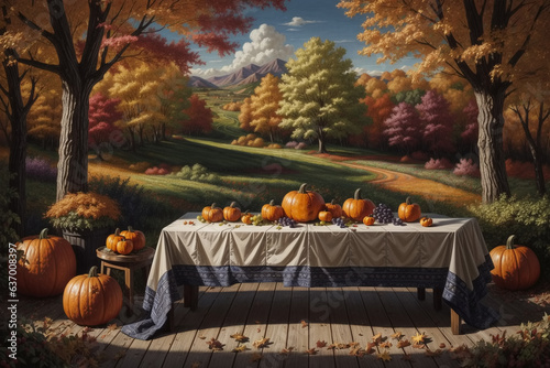 Autumn landscape with pumpk...