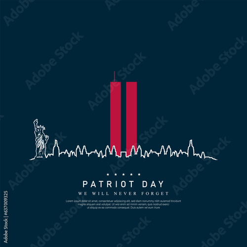 11 September- illustration for Patriot Day USA, 911 memorial, never forget, vector illustration photo