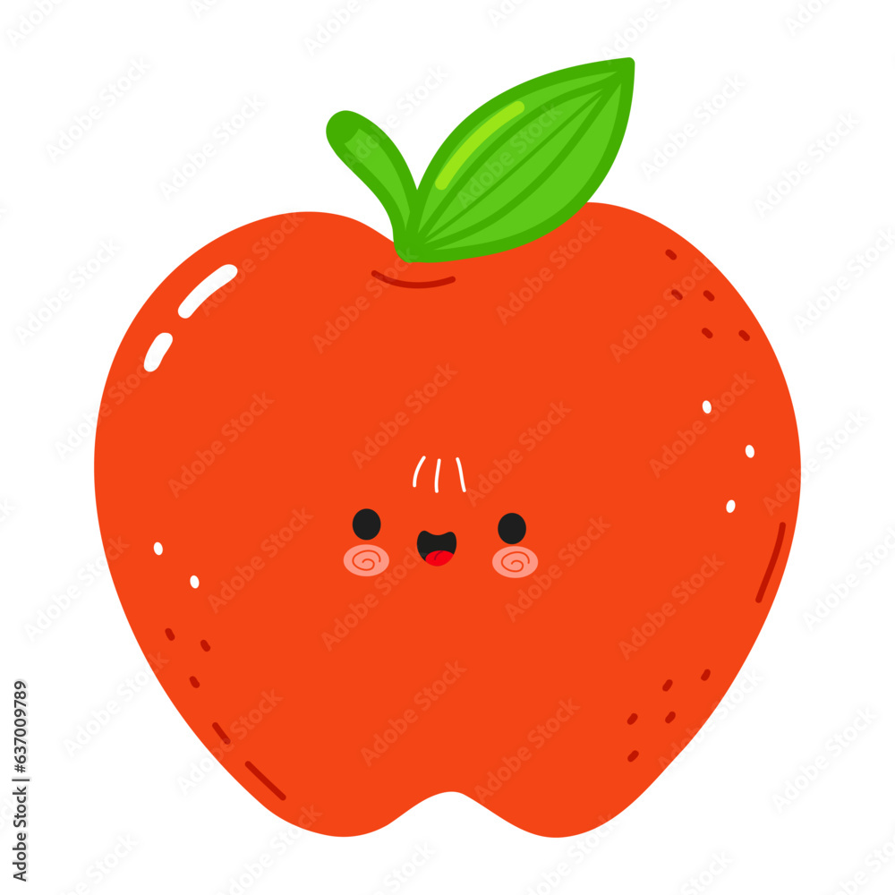 Red Apple character. Vector hand drawn cartoon kawaii character illustration icon. Isolated on white background. Red Apple character concept Red Apple character. Vector hand drawn cartoon kawaii character illustration icon. Isolated on white background. Red Apple character concept
