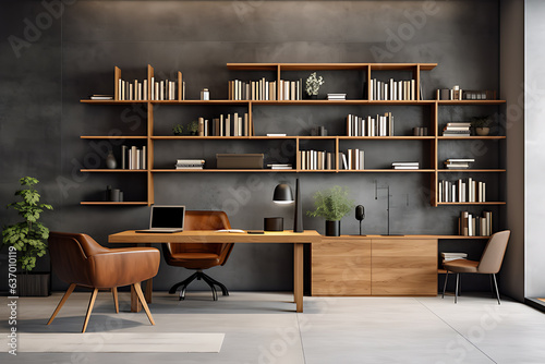 The style of decorating the office with luxury with dark concrete