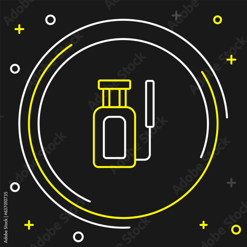 Line Garden sprayer for water, fertilizer, chemicals icon isolated on black background. Colorful outline concept. Vector