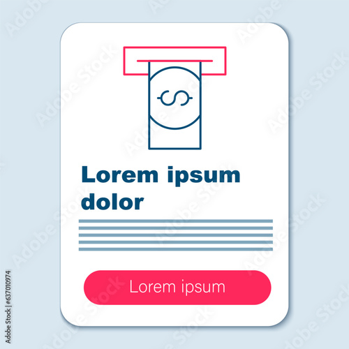 Line ATM - Automated teller machine and money icon isolated on grey background. Colorful outline concept. Vector