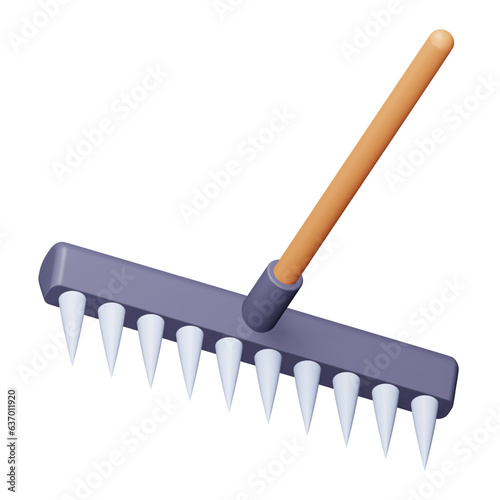 Leaf rake 3d rendering isometric icon.