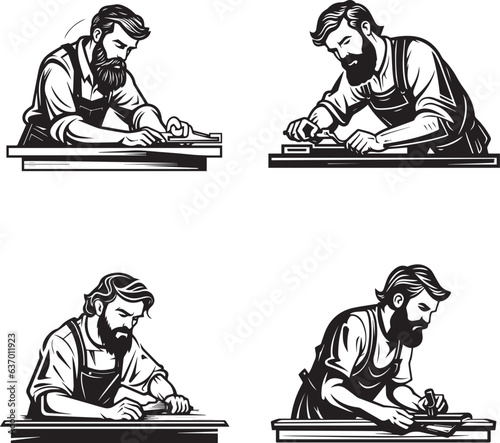 business wood worker illustration elements pack logo style design