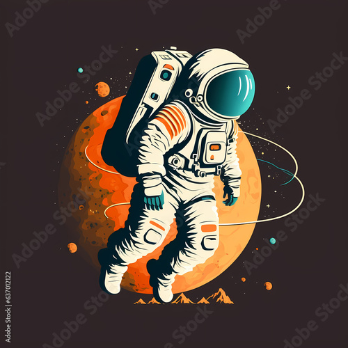 Space, cosmonaut and galaxy illustration for poster. Astronauts wear full spacesuits for space operations. Generative AI © Lastyear