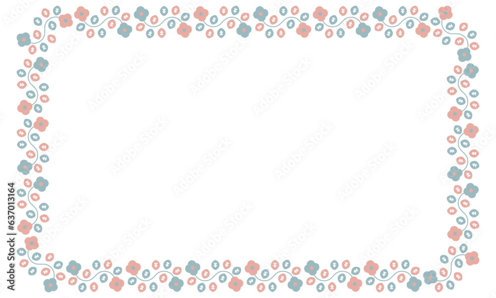 花のレース風装飾四角フレームピンク水色1