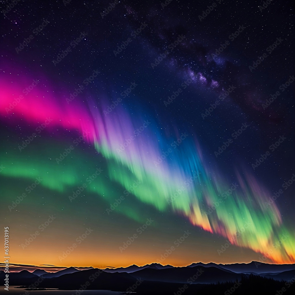 Fototapeta premium Polaris is a beautiful and distinctive star. There is a beautiful band of colors shown in the sky called Polaris made up of colors from a rainbow of stars.
