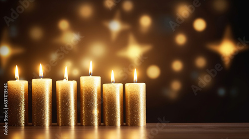Menorah with Shimmering Candles Creating a Warm Atmosphere , Hanukkah, wide banner with copy space area   © Катерина Євтехова