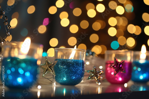 Hanukkah Decorations Creating Colorful Bokeh Ambiance , Hanukkah, bokeh 