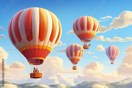 Whimsical Hot Air Balloons in Clear Sky. Generative AI © Ilugram
