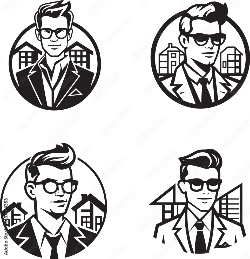 business person with formal suit and sunglasses outlined logo elements pack