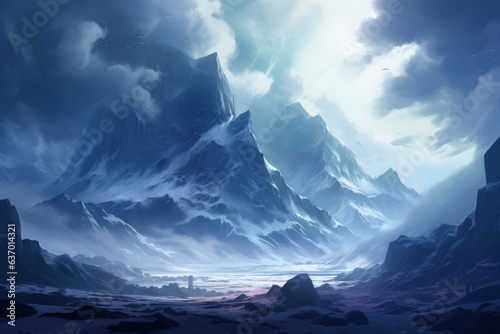 Majestic Snow-Capped Mountain Range. Generative AI © Ilugram