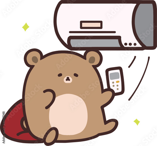 リモコンでエアコンをつけるかわいいクマ