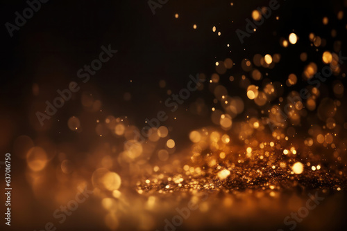 A glitter grunge background with abstract Twinkly Lights and shiny golden particles. Festive decoration for Christmas and glamour party. AI Generative.