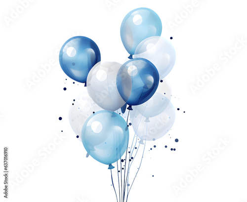 Blue balloons watercolor illustration isolated on transparent background
