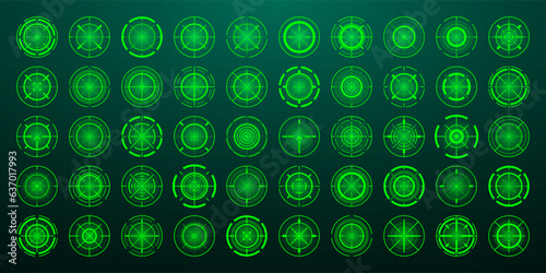 Crosshair, gun sight vector icons. Bullseye, black target or aim symbol. Military rifle scope, shooting mark sign. Targeting, aiming for a shot. Archery, hunting and sports shooting. Game UI element.