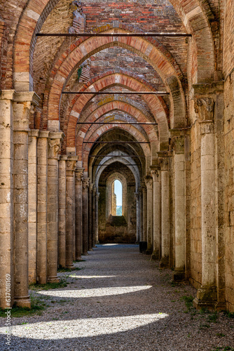 Scenic perspective from the San Galgano Abbey, near Chiusdino, Province of Pisa, Tuscany, Italy.