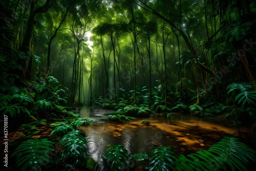 A lush cascading waterfall in a mysterious jungle - AI Generative © Being Imaginative