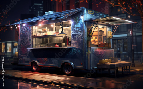 A food truck on a lively street, serving mobile culinary delights and vibrant street food culture.